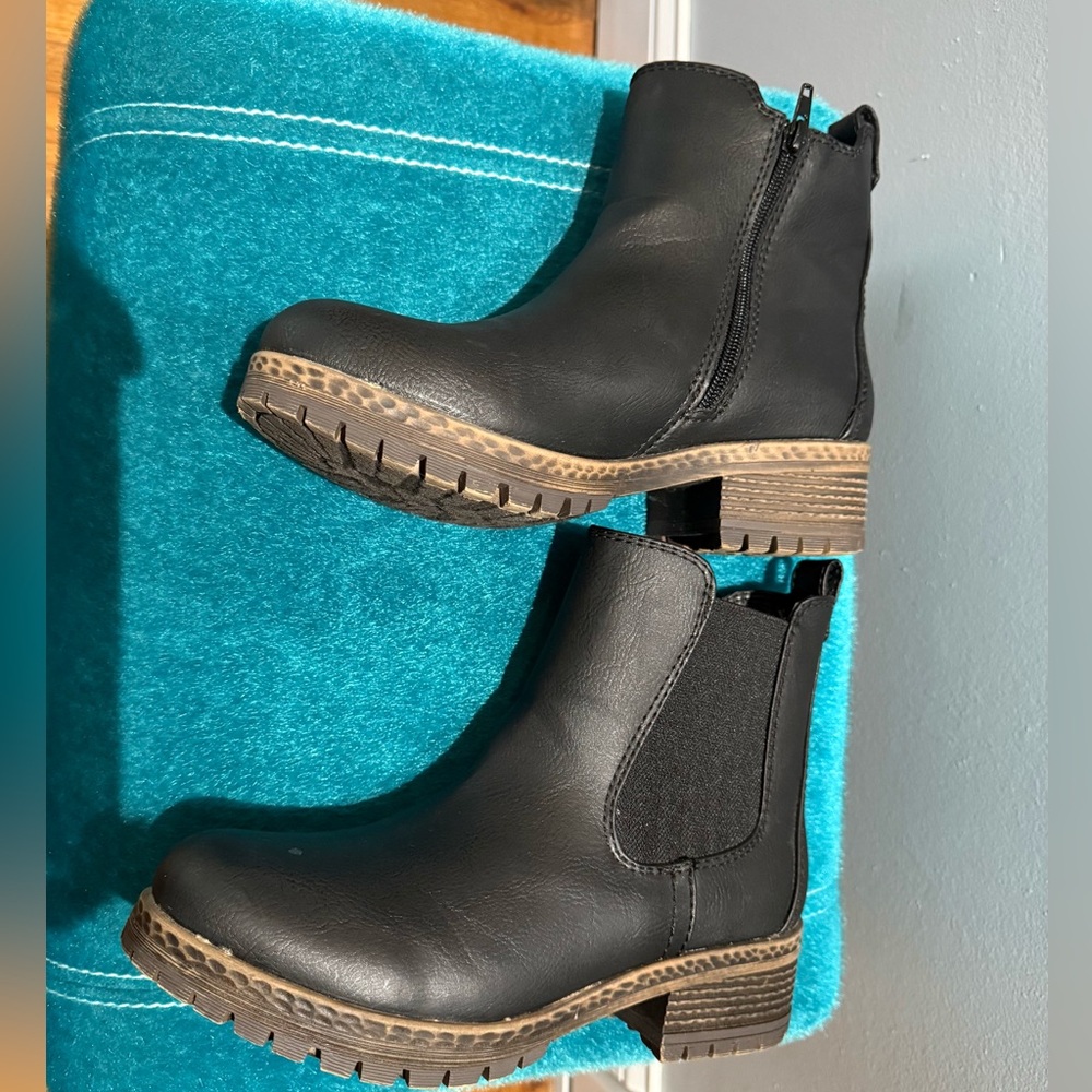 Maurices Black Ankle Booties with Brown Sole